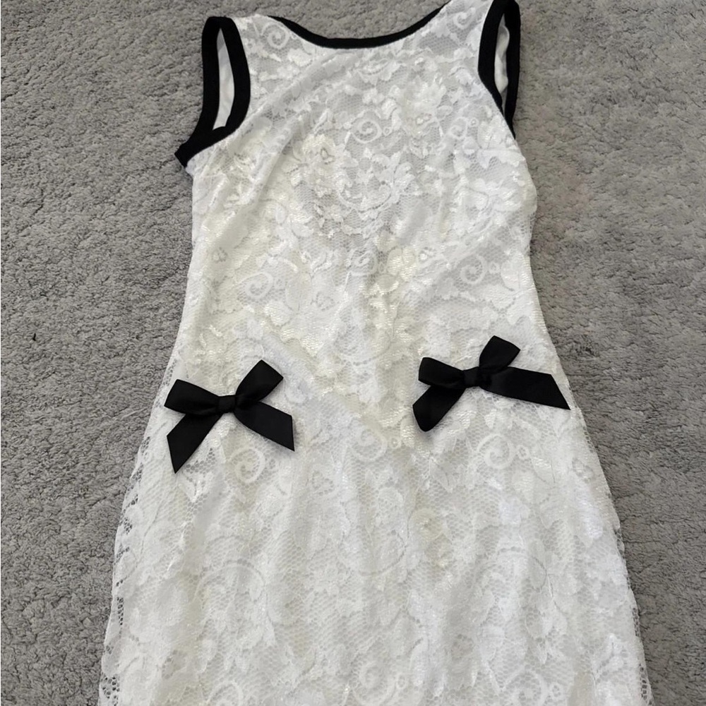 Elegant White Lace Kids Dress with Black Accents
